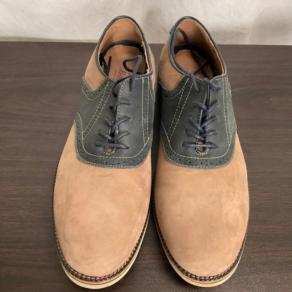 G.H. Bass Burlington Saddle Shoes Mens 11.5D Tan Navy Leather Oxford Lace Up VTG